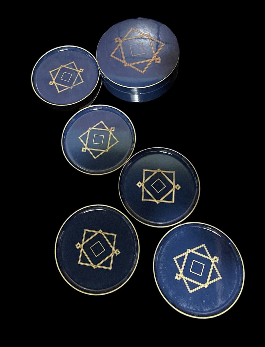 COFFRET DE DESSOUS DE VERRE EN LAQUE DE LA MAISON CHRISTOFLE  STYLE ART DÉCO  BLEU NUIT BOÎTE -photo-8