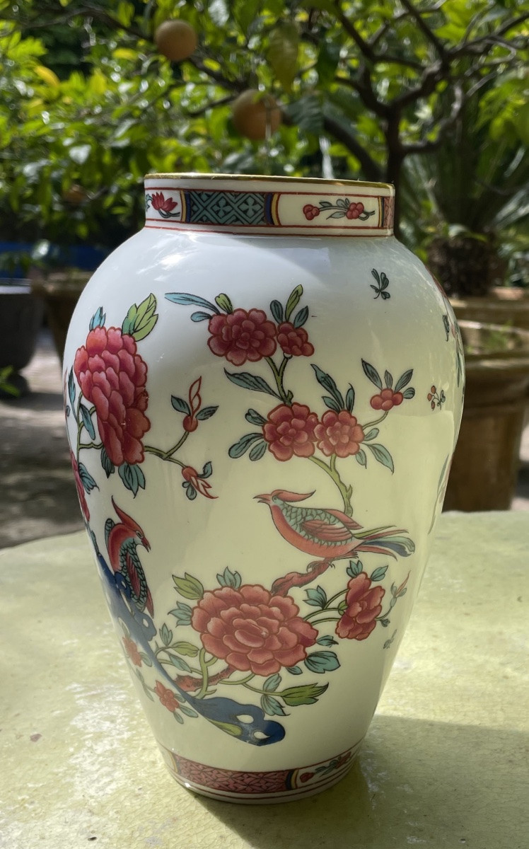 VASE DE LA MAISON BERNARDAUD EN PORCELAINE DE LIMOGES DÉCOR ASIATIQUE AUX OISEAUX -photo-2