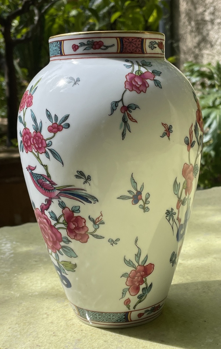 VASE DE LA MAISON BERNARDAUD EN PORCELAINE DE LIMOGES DÉCOR ASIATIQUE AUX OISEAUX -photo-3