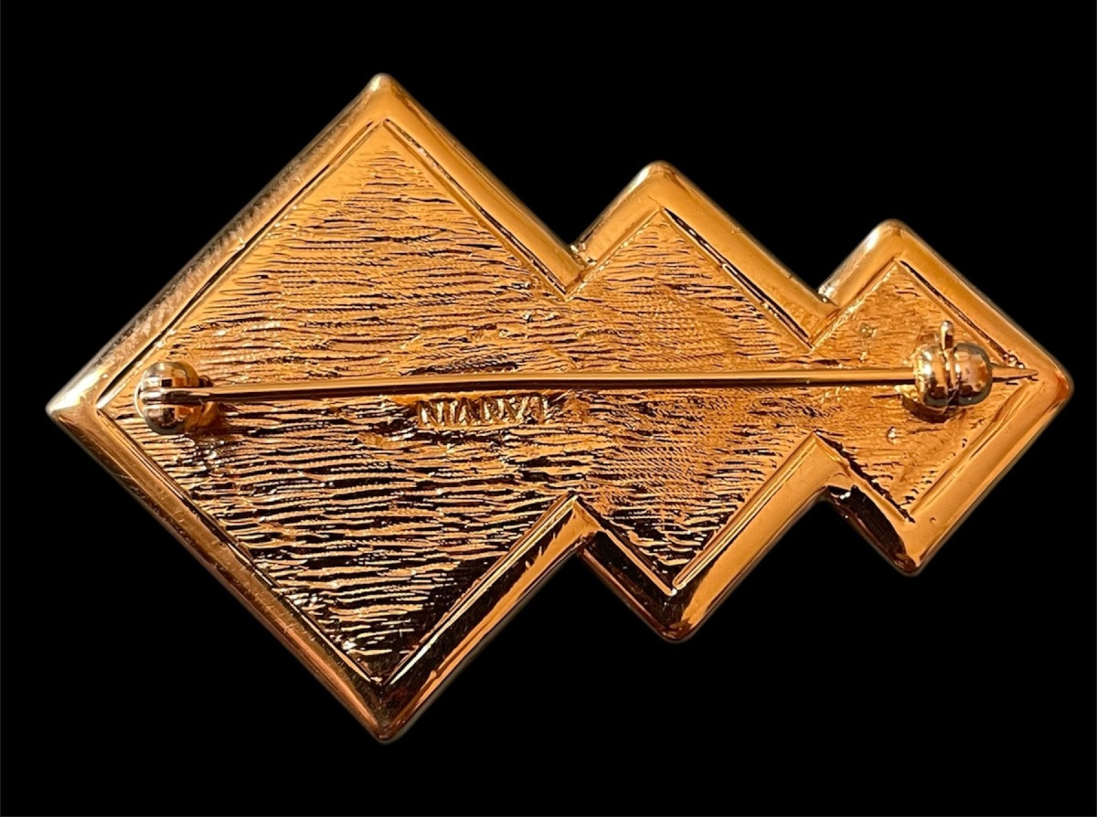 BROCHE DE LA MAISON LANVIN PARIS GÉOMÉTRIQUE ÉMAIL ROUGE ET MÉTAL DORÉ-photo-3