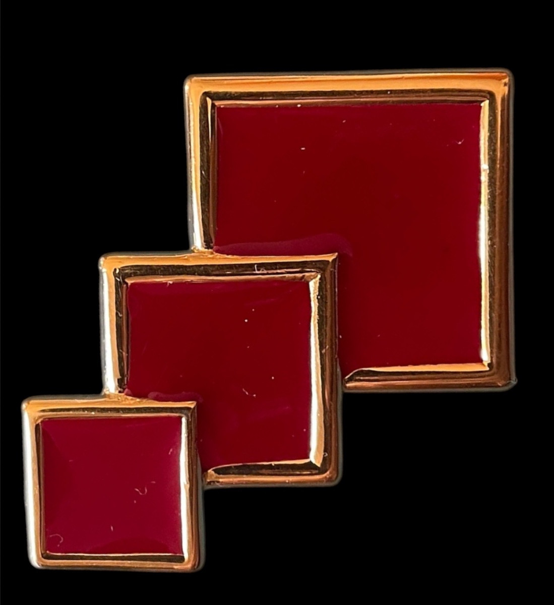 BROCHE DE LA MAISON LANVIN PARIS GÉOMÉTRIQUE ÉMAIL ROUGE ET MÉTAL DORÉ-photo-4