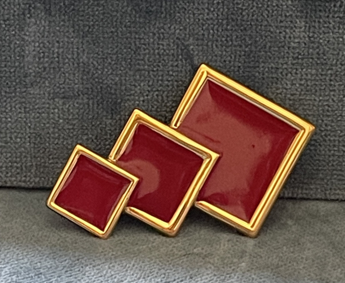 BROCHE DE LA MAISON LANVIN PARIS GÉOMÉTRIQUE ÉMAIL ROUGE ET MÉTAL DORÉ-photo-4