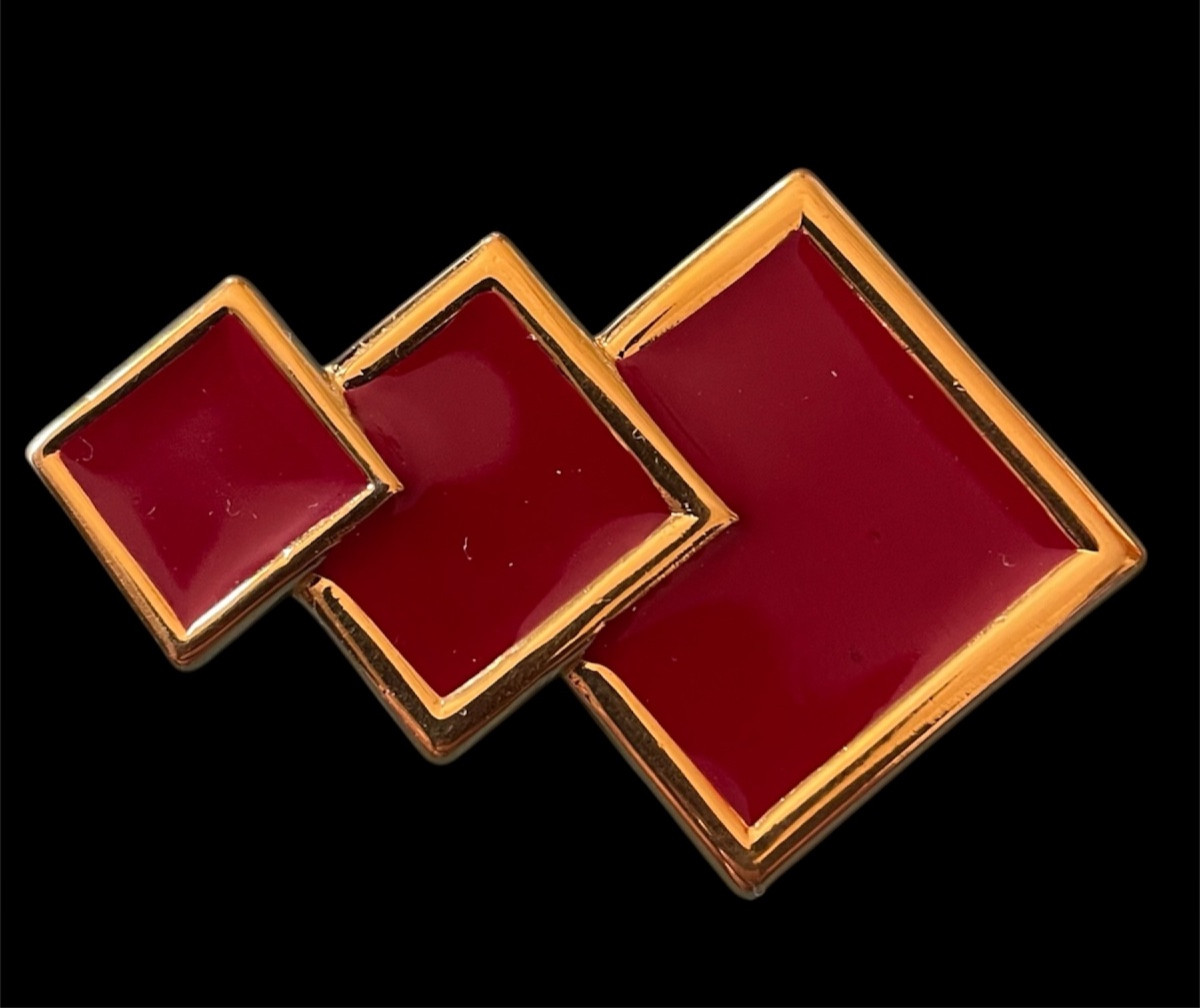 BROCHE DE LA MAISON LANVIN PARIS GÉOMÉTRIQUE ÉMAIL ROUGE ET MÉTAL DORÉ-photo-7