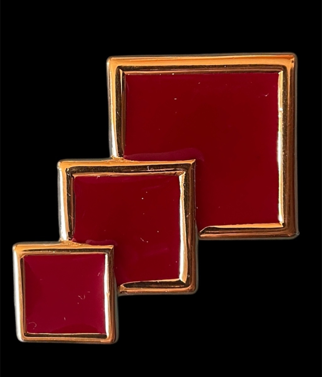 BROCHE DE LA MAISON LANVIN PARIS GÉOMÉTRIQUE ÉMAIL ROUGE ET MÉTAL DORÉ-photo-8