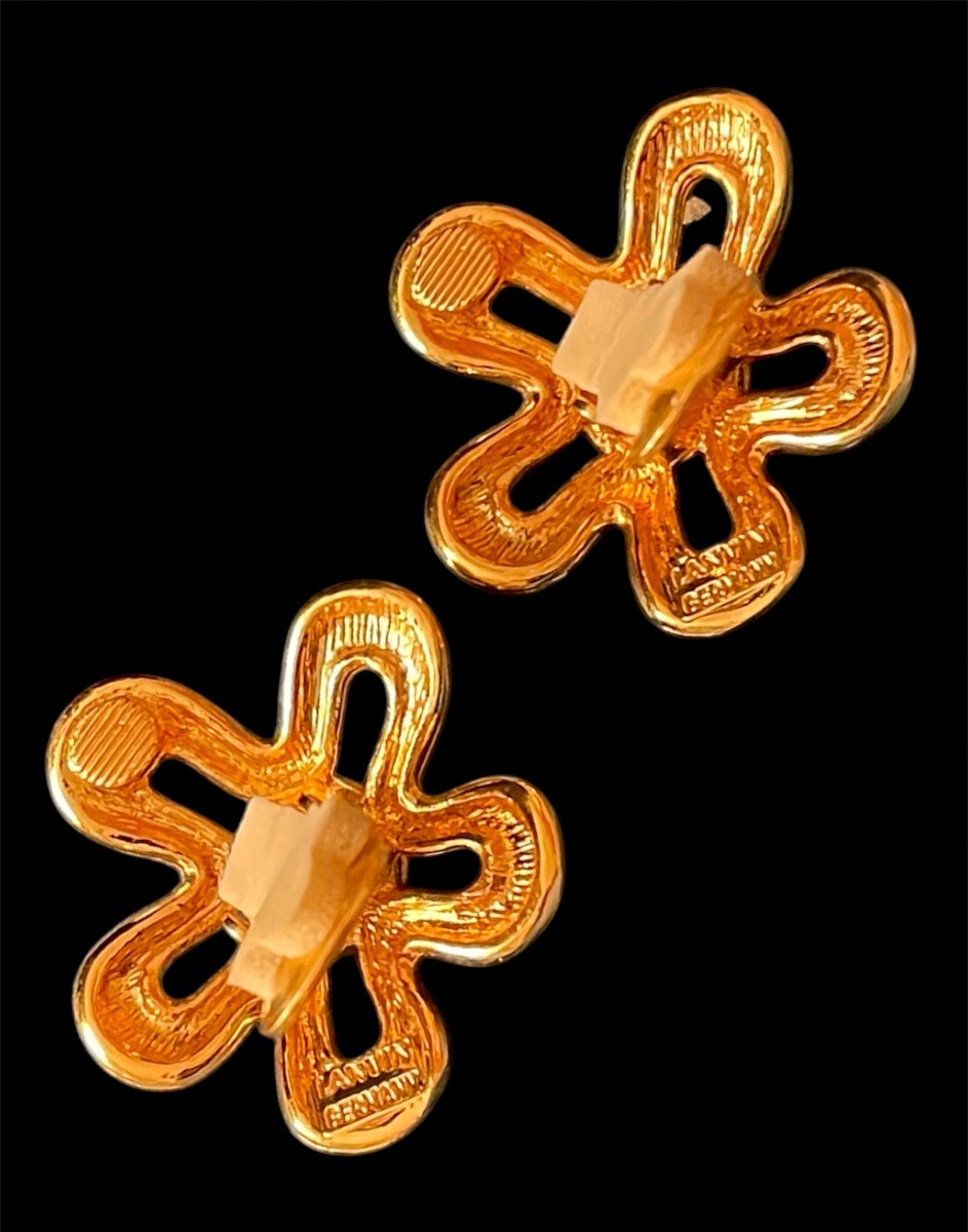BOUCLES D'OREILLES  CLIPS DE LA MAISON LANVIN EN MÉTAL DORÉ ET STRASS  VINTAGE BIJOUX COUTURE -photo-2