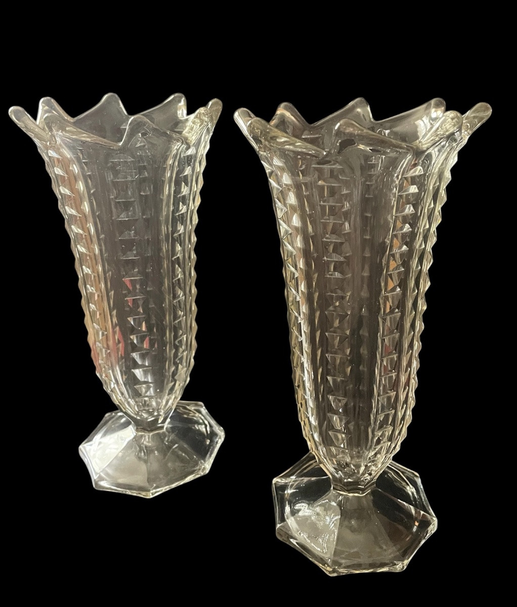 PAIRE DE VASES ART DÉCO  EN CRISTAL TAILLÉ VERS 1920 -1930  -photo-2