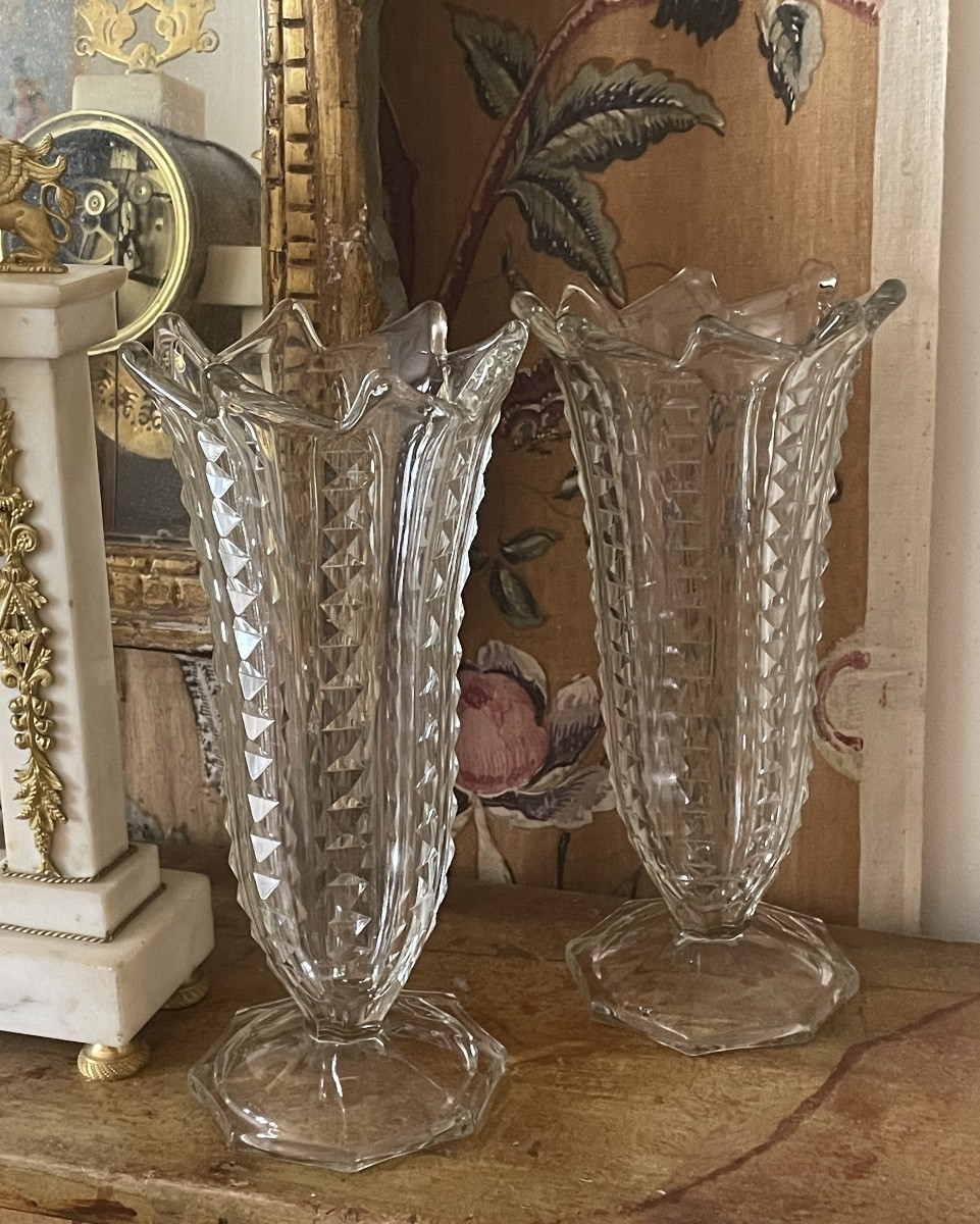 PAIRE DE VASES ART DÉCO  EN CRISTAL TAILLÉ VERS 1920 -1930  -photo-1