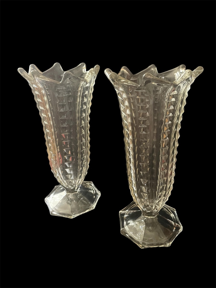 PAIRE DE VASES ART DÉCO  EN CRISTAL TAILLÉ VERS 1920 -1930  -photo-7