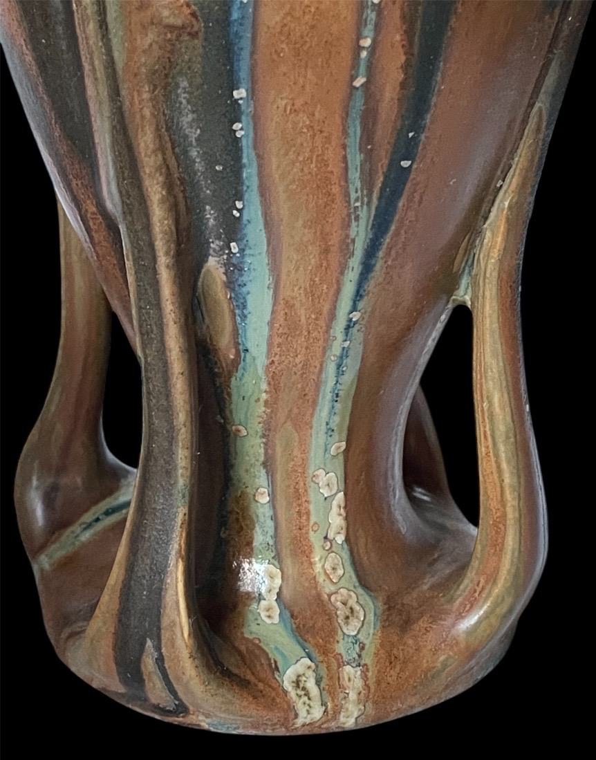 Denbac Vase In Flamed Stoneware With Coulure Decoration Art Nouveau Organic Shapes-photo-2