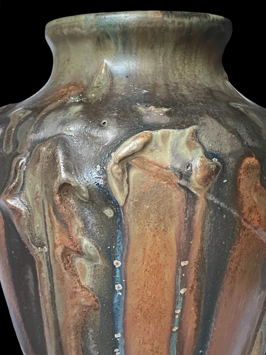 Denbac Vase In Flamed Stoneware With Coulure Decoration Art Nouveau Organic Shapes-photo-3