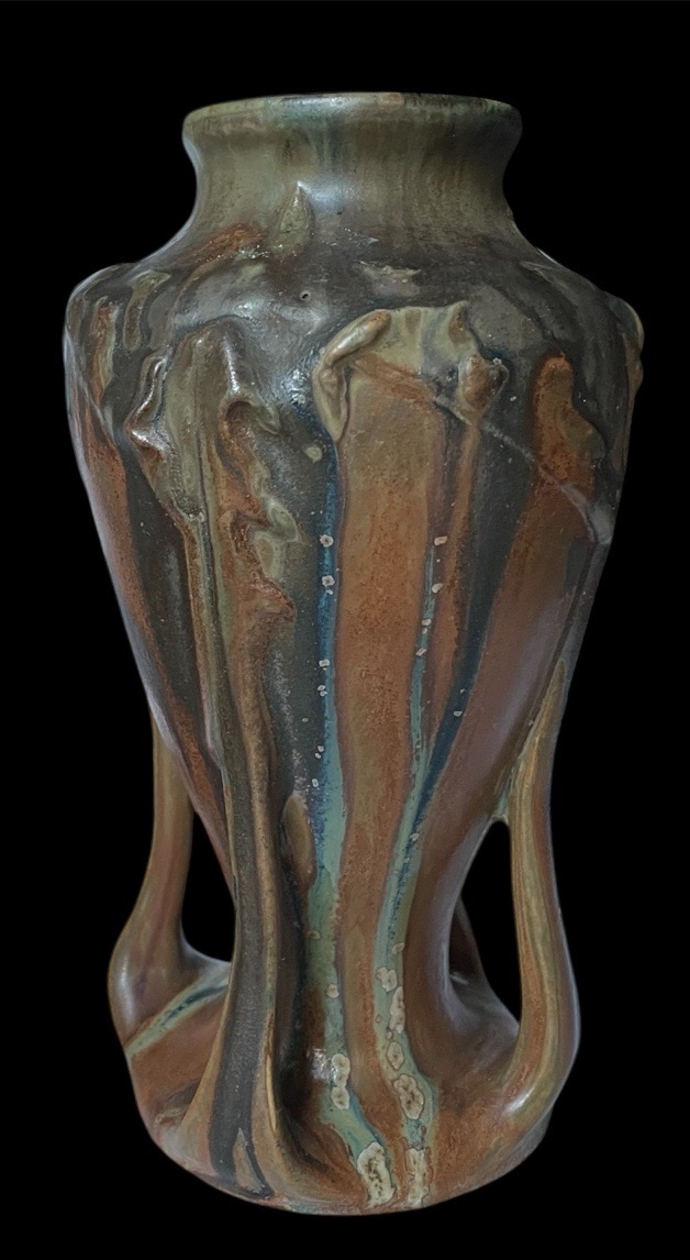 Denbac Vase In Flamed Stoneware With Coulure Decoration Art Nouveau Organic Shapes-photo-4