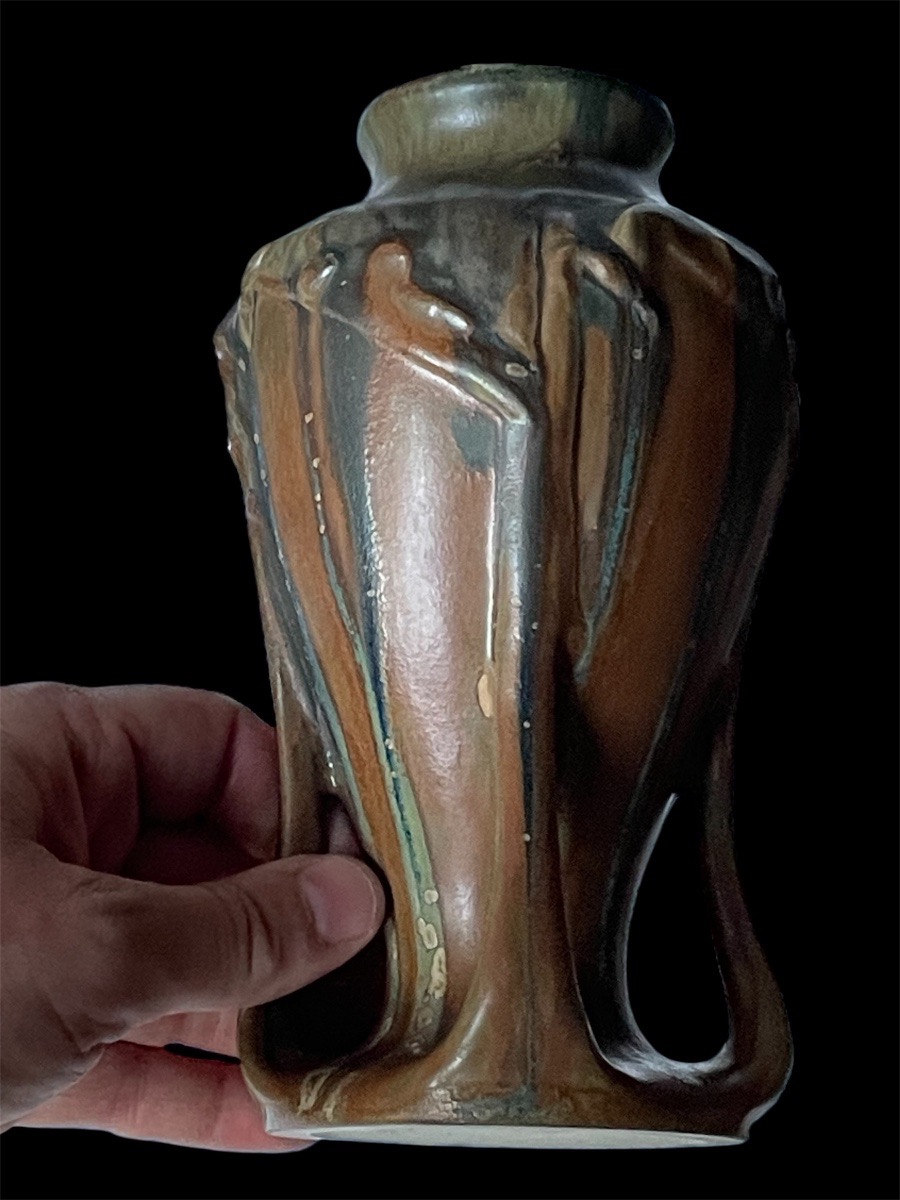 Denbac Vase In Flamed Stoneware With Coulure Decoration Art Nouveau Organic Shapes-photo-7