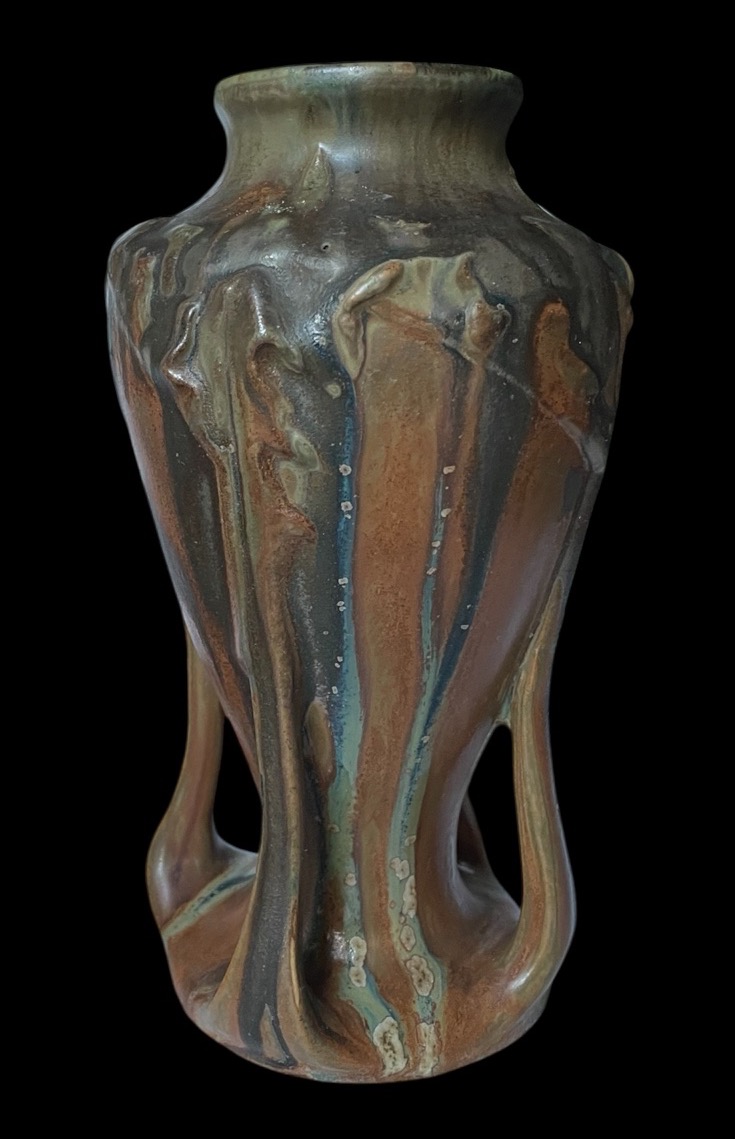 Denbac Vase In Flamed Stoneware With Coulure Decoration Art Nouveau Organic Shapes