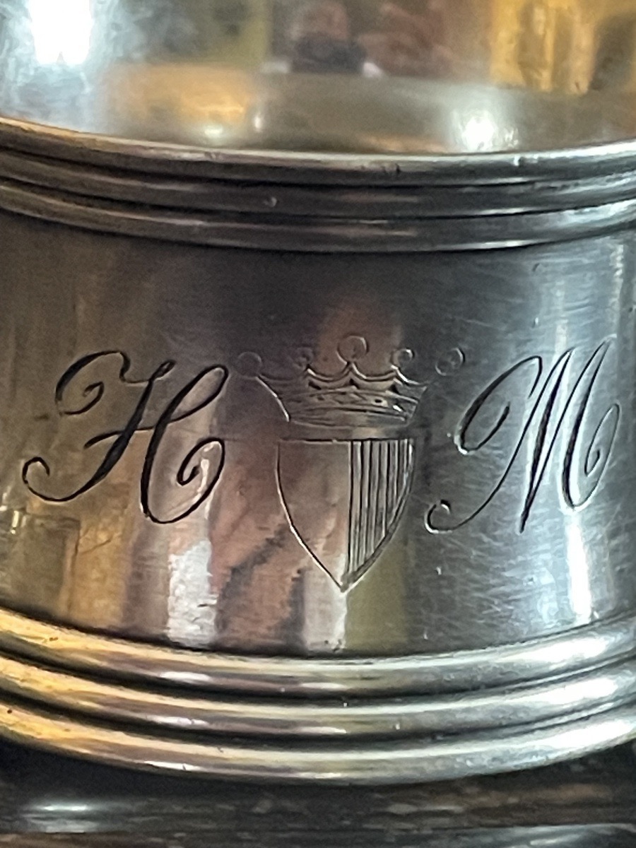ROND DE SERVIETTE ARMOIRIÉ CHRISTOFLE EN MÉTAL ARGENTÉ CHIFFRE HM SOUS COURONNE DE VICOMTE XIXE-photo-4