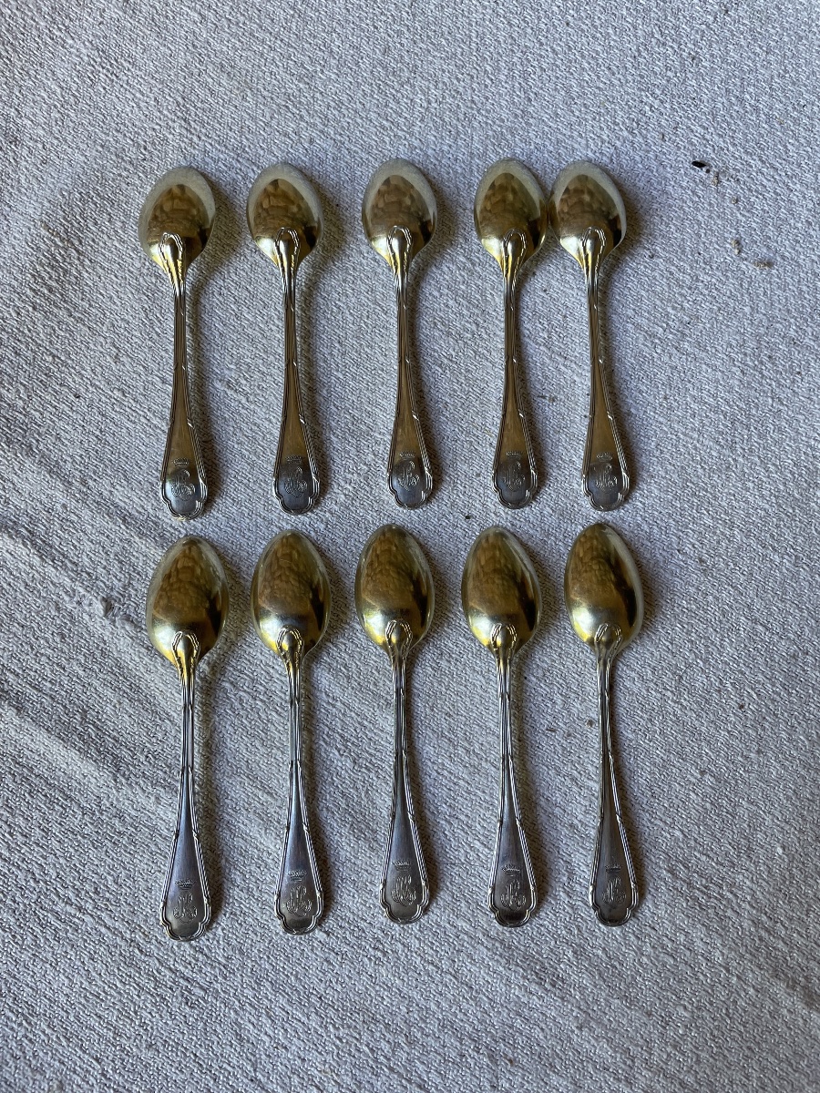 Silver-plated Moka Spoons From Ercuis, Featuring The Comtale Crown, Nobility, And The Title Of Count -photo-7