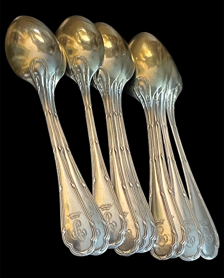 Silver-plated Moka Spoons From Ercuis, Featuring The Comtale Crown, Nobility, And The Title Of Count 