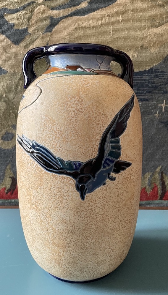 Tchecoslovakian Glazed Ceramic Amphora Vase With Two Handles, Circa 1920, Art Deco -photo-2