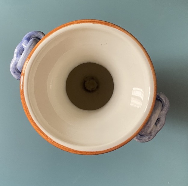 Large Spindle Vase In Gien Faience Decor With Peonies Period 1960/1970-photo-2