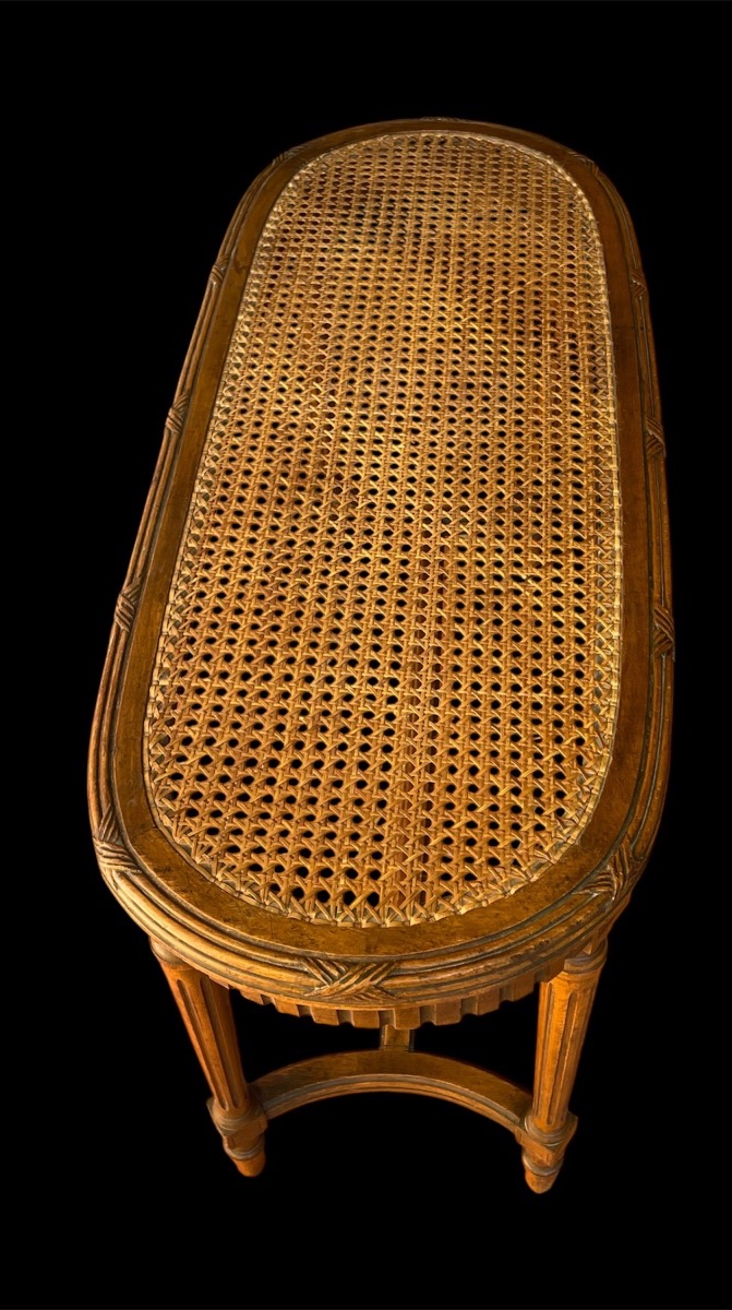 Louis XVI-style Piano Bench In Stained Beech With Canned Seat, Coffee Table End -photo-2