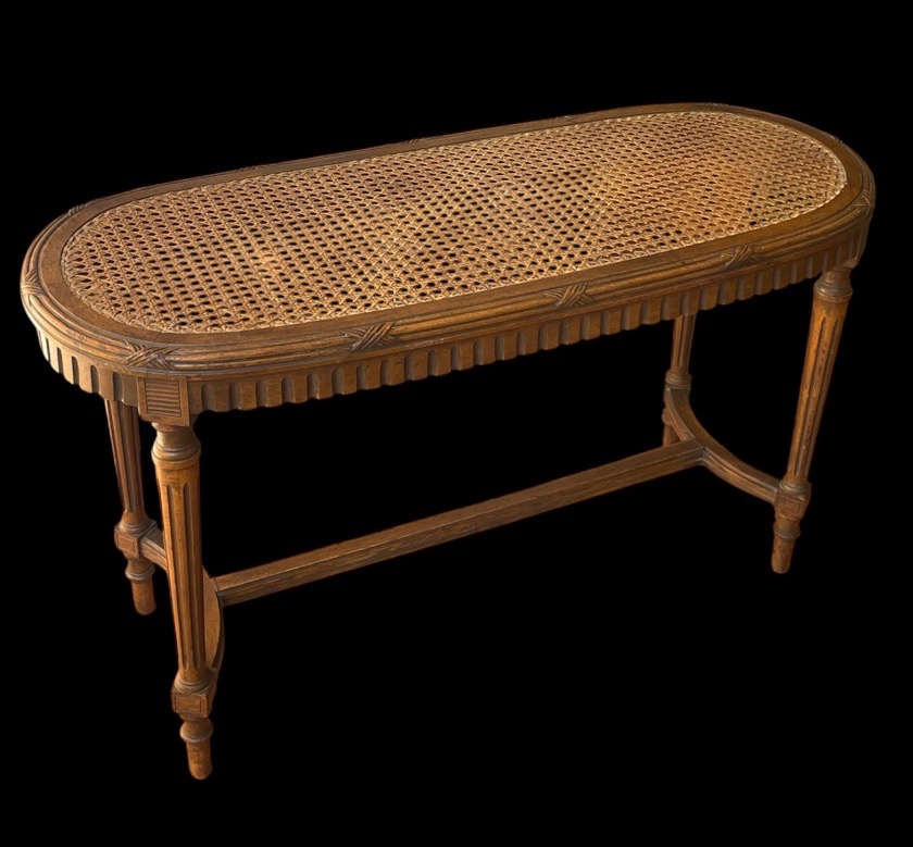 Louis XVI-style Piano Bench In Stained Beech With Canned Seat, Coffee Table End 
