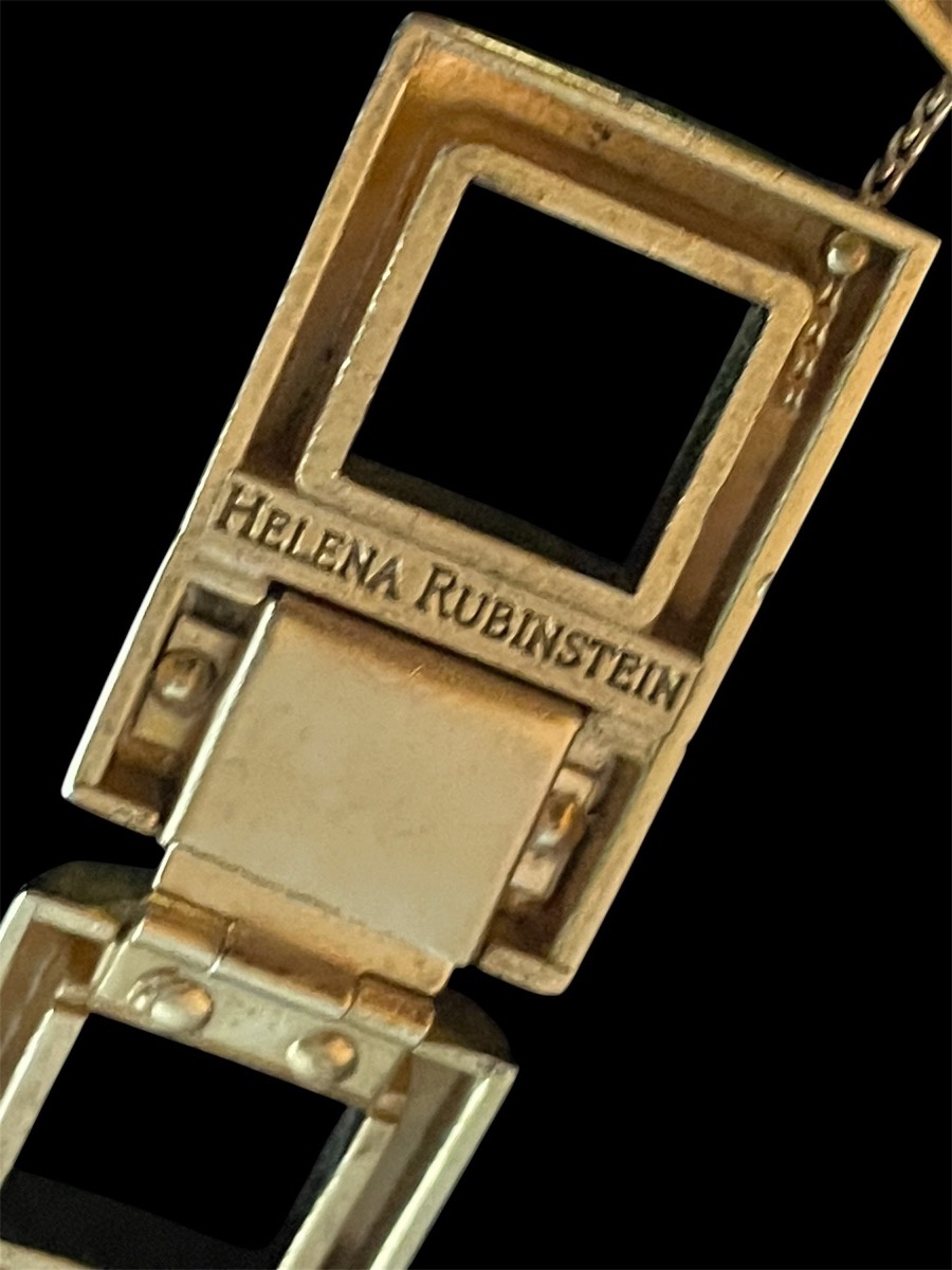 COLLIER RAS-DE-COU GRIFFÉ HELENA RUBINSTEIN MÉTAL DORÉ VERS 1980 BIJOUX COUTURE -photo-3