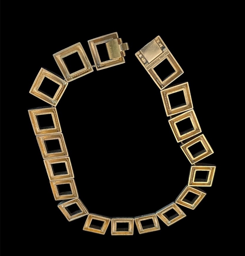 COLLIER RAS-DE-COU GRIFFÉ HELENA RUBINSTEIN MÉTAL DORÉ VERS 1980 BIJOUX COUTURE -photo-6