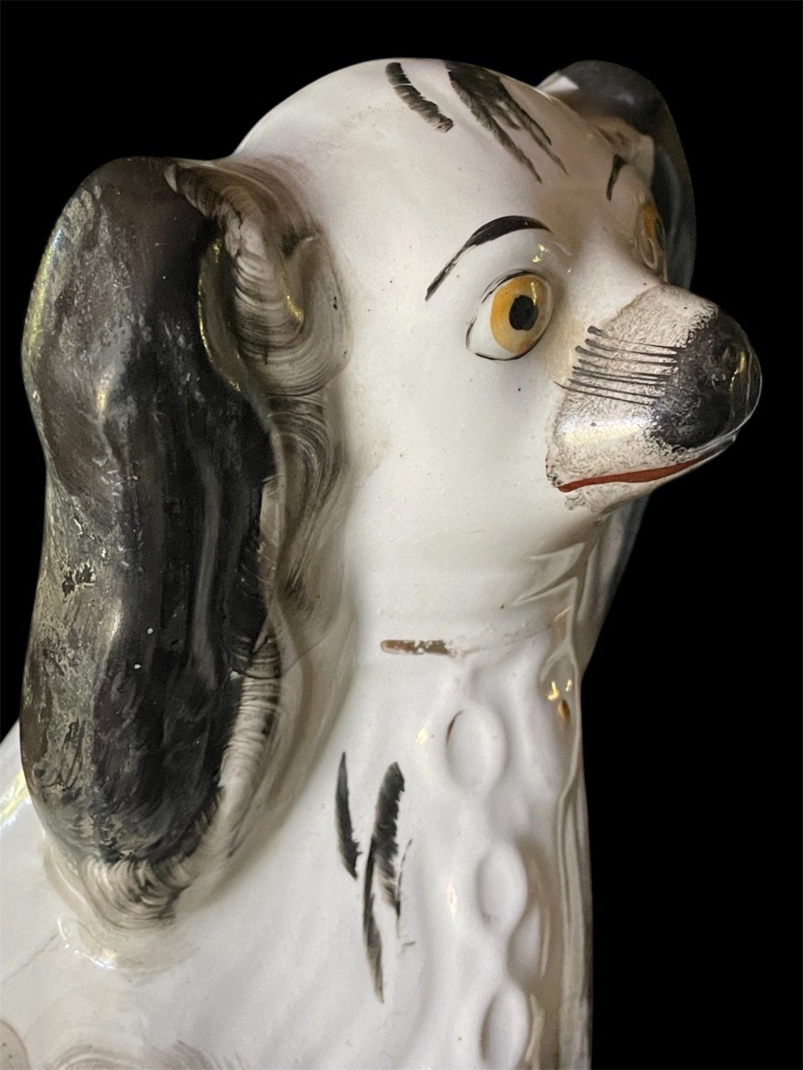 PAIRE DE CHIENS EN CÉRAMIQUE STAFFORDSHIRE ANGLETERRE XIXᵉ SIÈCLE ÉPOQUE VICTORIENNE -photo-1