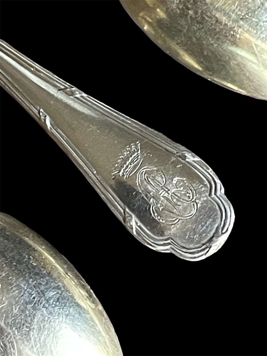 10 Silver-plated Metal Moka Spoons From Ercuis  Trianon Model  Couronne Comtale -photo-4