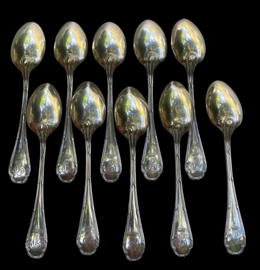10 Silver-plated Metal Moka Spoons From Ercuis  Trianon Model  Couronne Comtale -photo-1