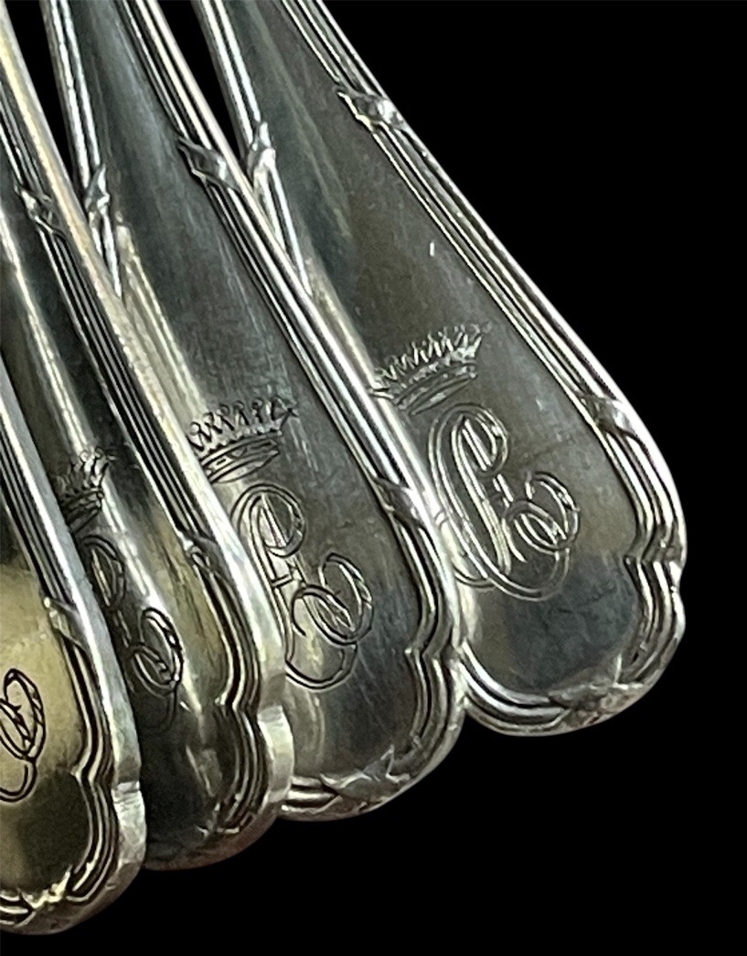 10 Silver-plated Metal Moka Spoons From Ercuis  Trianon Model  Couronne Comtale -photo-2