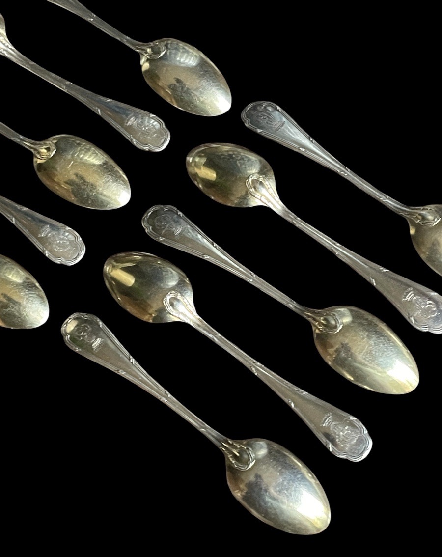 10 Silver-plated Metal Moka Spoons From Ercuis  Trianon Model  Couronne Comtale -photo-3
