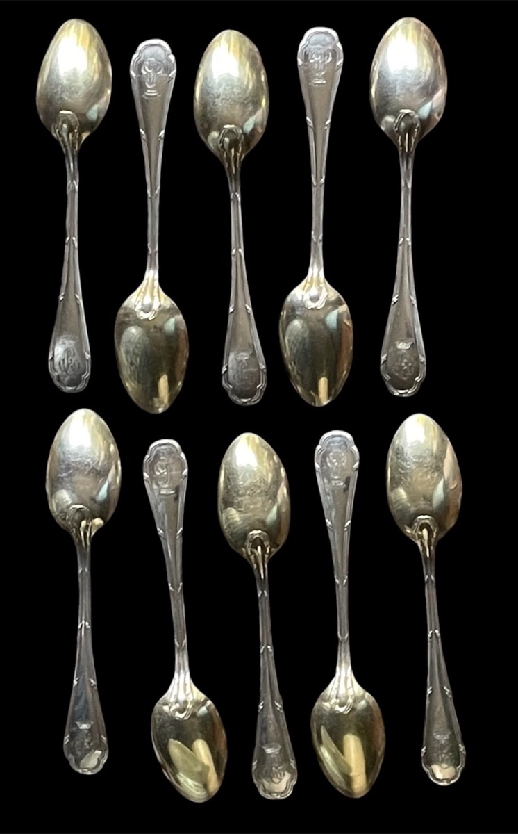 10 Silver-plated Metal Moka Spoons From Ercuis  Trianon Model  Couronne Comtale -photo-4
