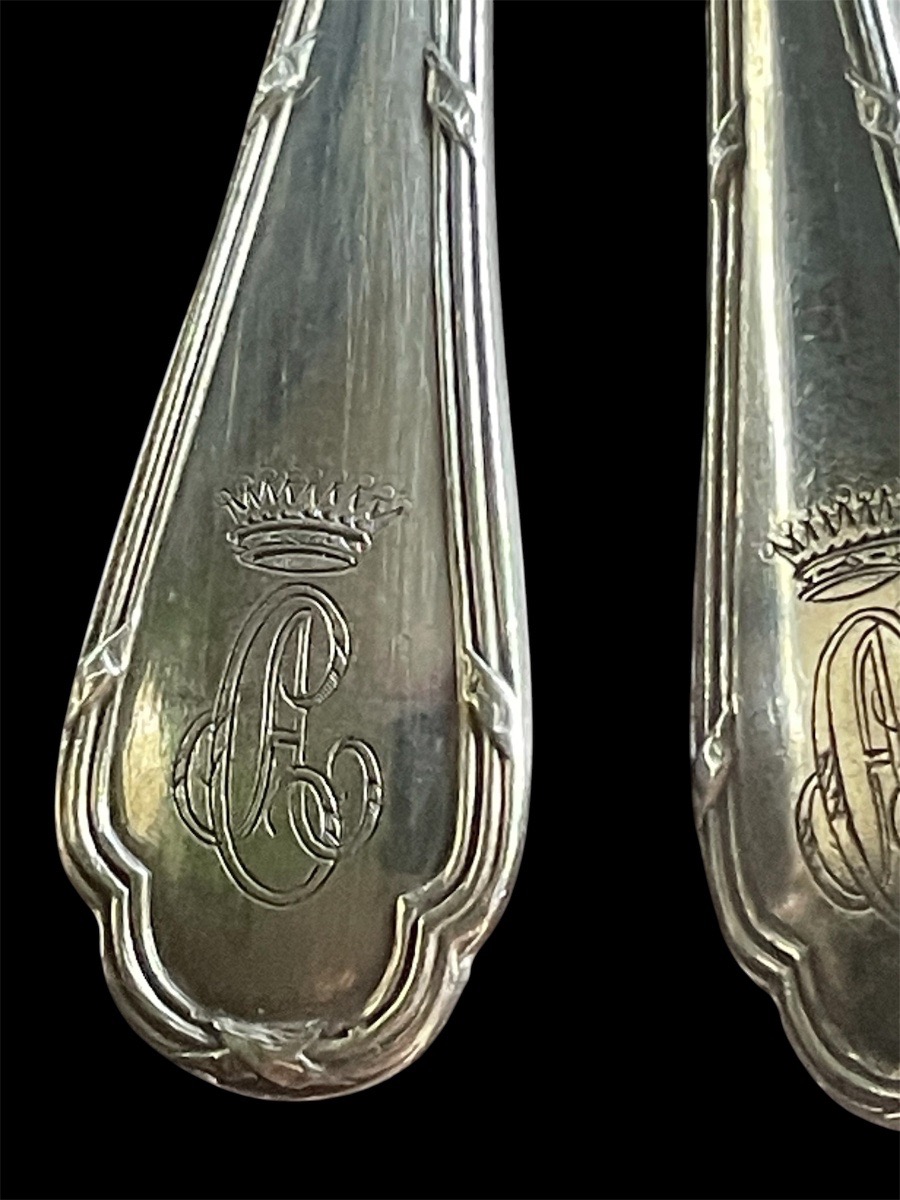 10 Silver-plated Metal Moka Spoons From Ercuis  Trianon Model  Couronne Comtale -photo-6