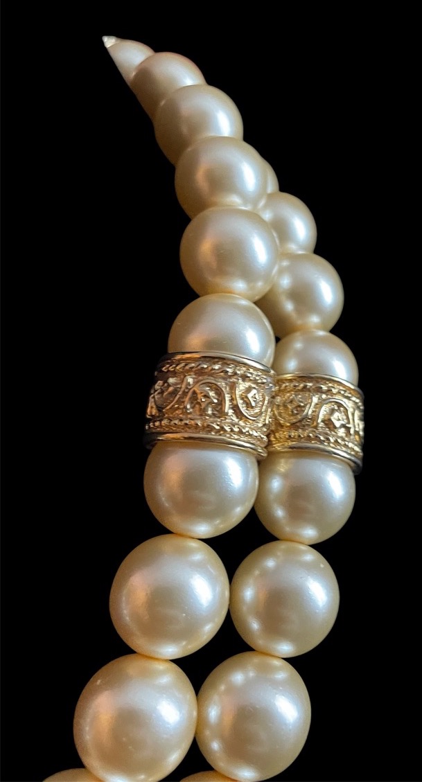 SAUTOIR DE LA MAISON GUY LAROCHE PERLES FANTAISIE EN VERRES ET MÉTAL DORÉ 1980 BIJOU COUTURE-photo-4