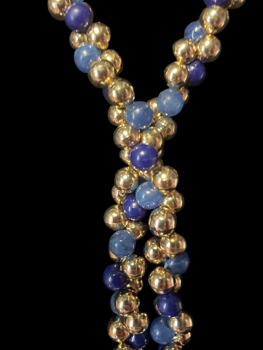 COLLIER COUTURE DE LA MAISON GUY LAROCHE PERLES BLEUES ET DORÉES  SAUTOIR  VINTAGE-photo-2