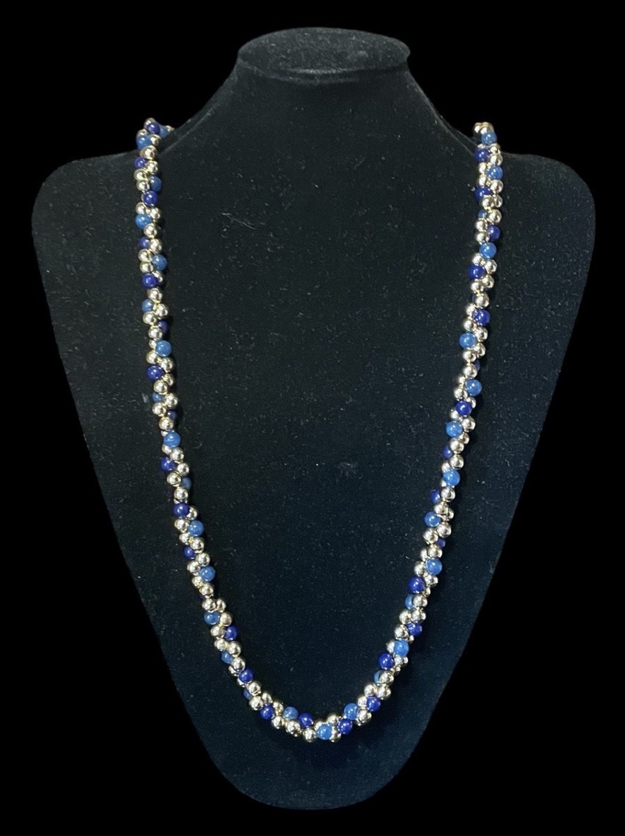 COLLIER COUTURE DE LA MAISON GUY LAROCHE PERLES BLEUES ET DORÉES  SAUTOIR  VINTAGE-photo-4