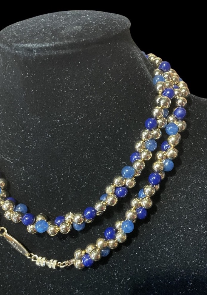 COLLIER COUTURE DE LA MAISON GUY LAROCHE PERLES BLEUES ET DORÉES  SAUTOIR  VINTAGE-photo-4