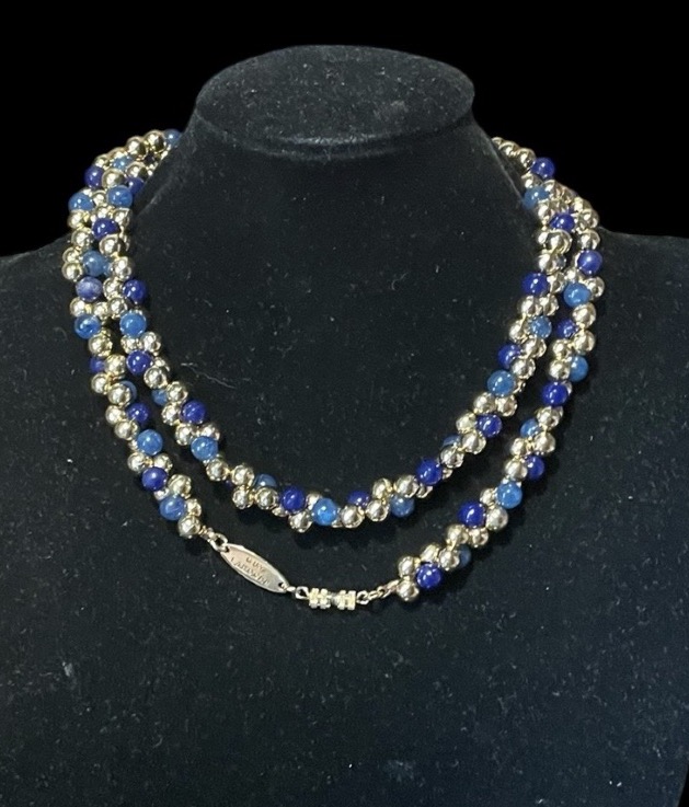 COLLIER COUTURE DE LA MAISON GUY LAROCHE PERLES BLEUES ET DORÉES  SAUTOIR  VINTAGE-photo-6