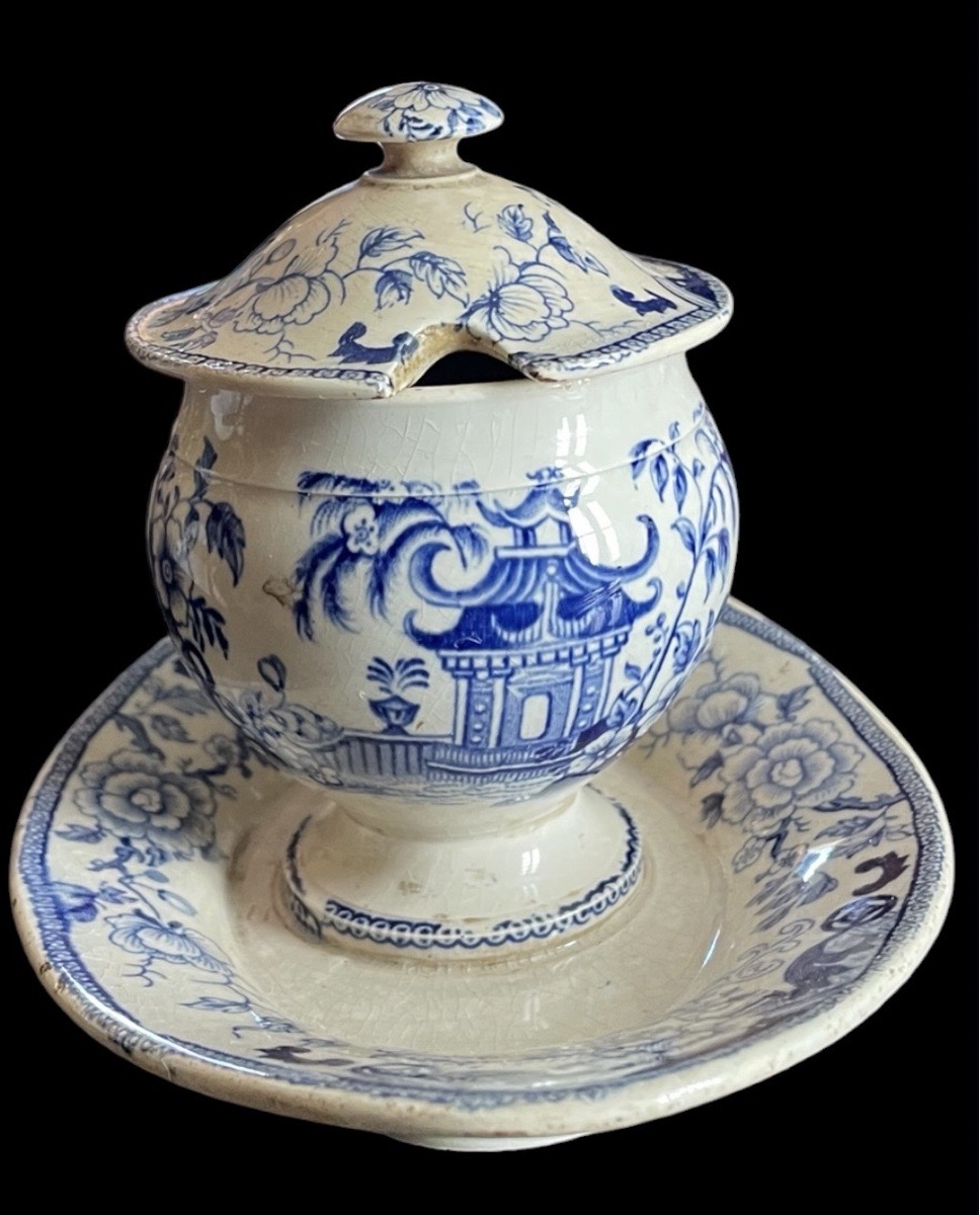 Pagode-style Earthenware Mustard Pot, Creil And Montereau, Lebeuf Milliet & Cie, Circa 1840 -photo-2