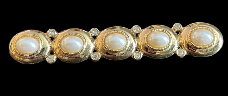 Givenchy Paris New York Brooch, Gold-plated Metal With Fancy Pearls And Rhinestones V-photo-2