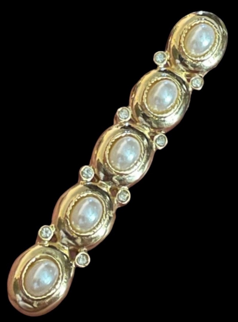 Givenchy Paris New York Brooch, Gold-plated Metal With Fancy Pearls And Rhinestones V