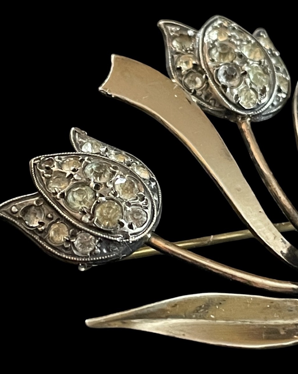 BROCHE BOUQUET DE FLEURS DE GEORGES LEGROS EN ARGENT  VERMEIL ET STRASS  VERS 1940-1950 -photo-5