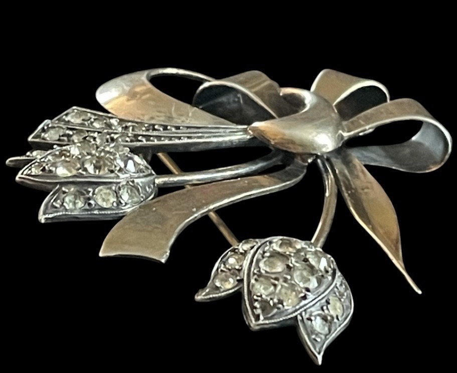BROCHE BOUQUET DE FLEURS DE GEORGES LEGROS EN ARGENT  VERMEIL ET STRASS  VERS 1940-1950 -photo-7