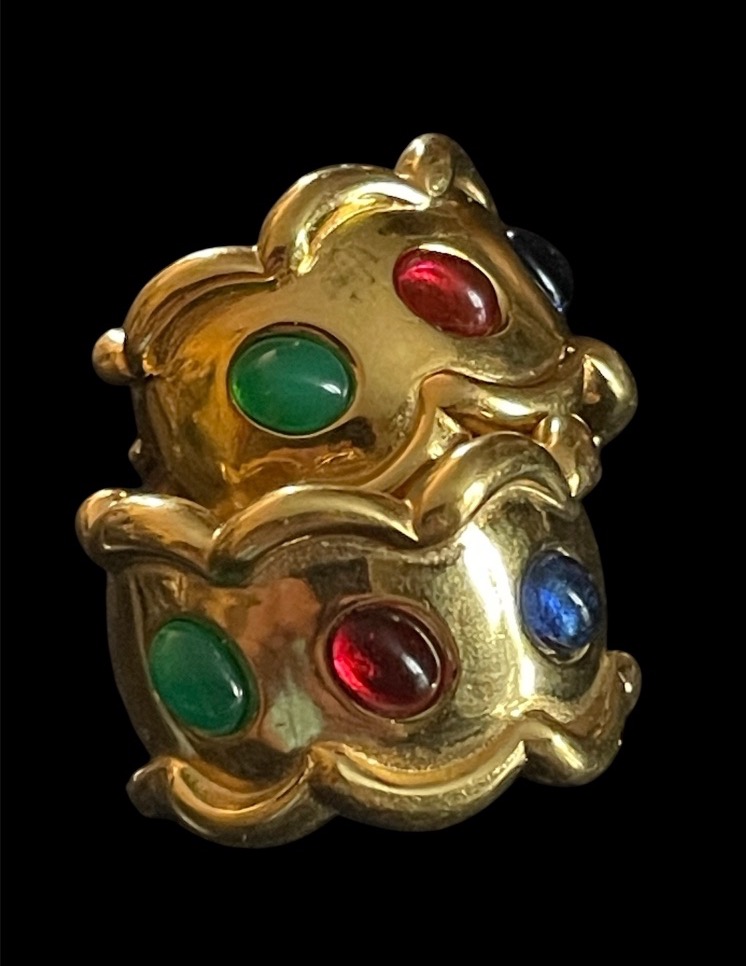 Carven House "couture" Clip-on Earrings In Gold-plated Metal And Glass Cabochons -photo-4