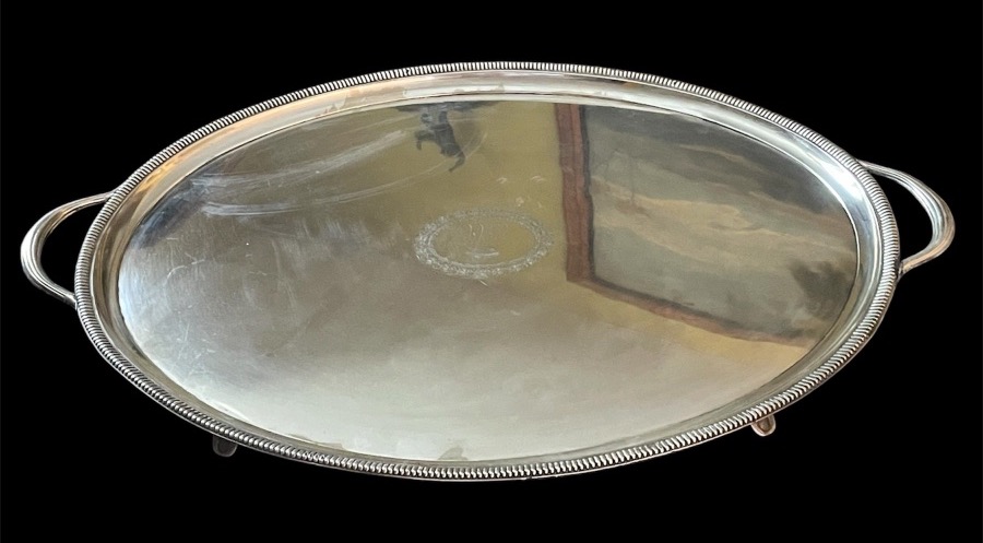 SURTOUT DE TABLE OVALE EN MÉTAL ARGENTÉ À LA COURONNE DE VICOMTE ANGLAIS ARISTOCRATIE NOBLESSE-photo-2