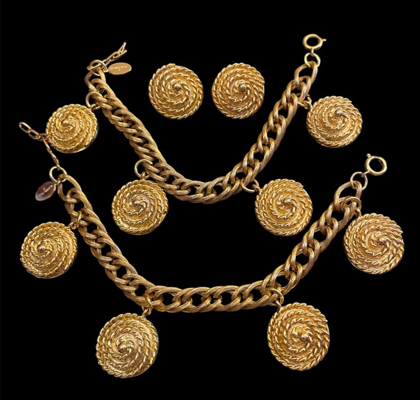Loris Azzaro Home Accessories Set: Pair Of Charms Bracelets And Earring Clips, Circa 1980