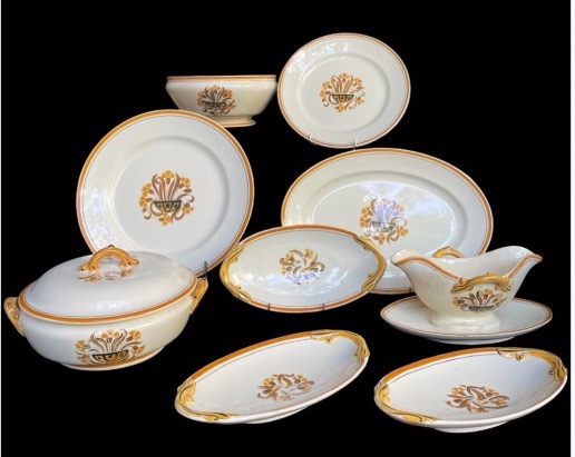 57-piece Creil And Montereau Earthenware Tableware Set, "œillet" Model, Art Deco Style, Circa 1-photo-2