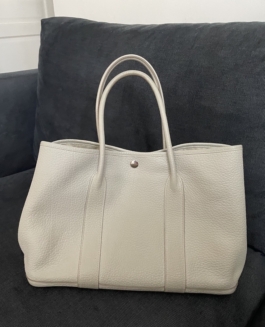 Hermès Garden Party Bag In Pearl-gray Négonda Calfleather, 36 Cm -photo-8