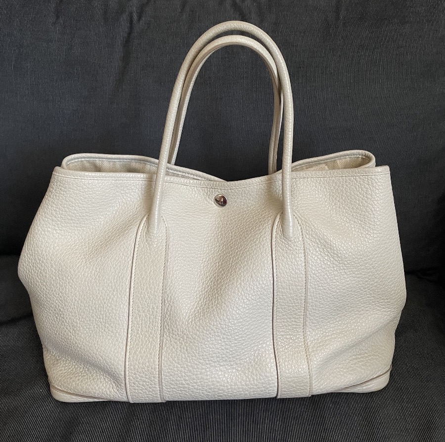 Hermès Garden Party Bag In Pearl-gray Négonda Calfleather, 36 Cm 