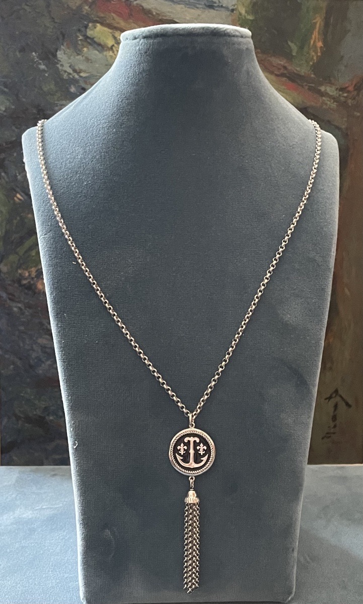 Long Necklace In Silver-plated Metal By Ted Lapidus, Circa 1970–1980, Couture Jewelry -photo-2